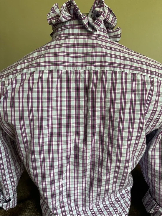 1901 Women's Purple and White Plaid Button-Down Ruffled collar Shirt - Picture 2 of 5
